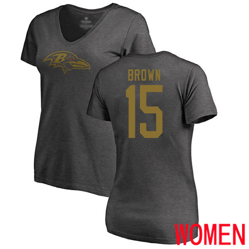 Baltimore Ravens Ash Women Marquise Brown One Color NFL Football #15 T Shirt->nfl t-shirts->Sports Accessory